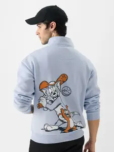 The Souled Store Blue Tom and Jerry: Home Run Printed Half Zipper Sweatshirt