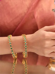Tarinika Set Of 2 Gold-Plated Cubic Ziconia-Studded Bangles