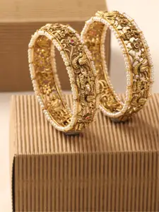Tarinika Set Of 2 Gold-Plated Cubic Zirconia Studded Beaded Bangles