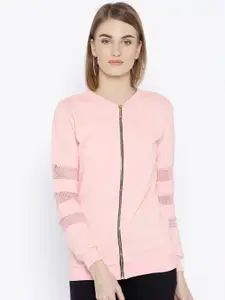 BAESD Mandarin Collar Lace Inserts Fleece Front Open Sweatshirt