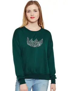 BAESD Graphic Embellished Sequined Fleece Sweatshirt