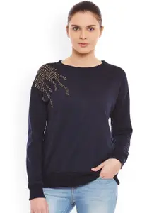 BAESD Embellished Long Sleeves Fleece Sweatshirt