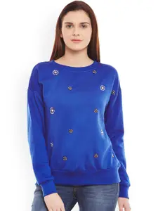 BAESD Round Neck Embellished Fleece Pullover Sweatshirt