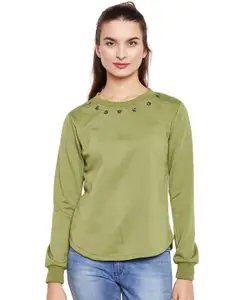 BAESD Round Neck Long Sleeve Embellished Fleece Pullover Sweatshirt