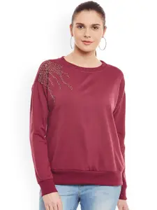 BAESD Embellished Round Neck Fleece Pullover Sweatshirt