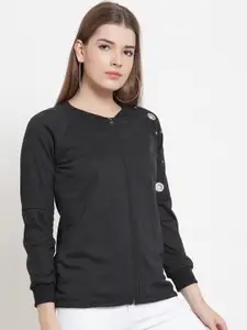BAESD Cut-Out Detail Sleeves Fleece Front-Open Sweatshirt