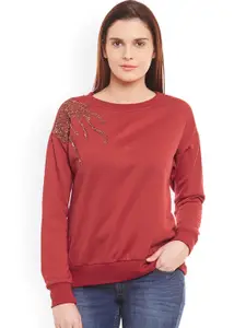 BAESD Round Neck Embellished Fleece Pullover