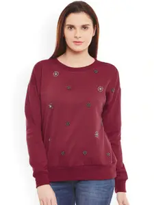 BAESD Floral Embroidered Fleece Pullover Sweatshirt