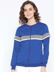 BAESD Fleece Round Neck Long Sleeve Applique Front-Open Sweatshirt