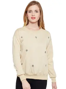 BAESD Round Neck Long Sleeves Sequinned Fleece Pullover Sweatshirt