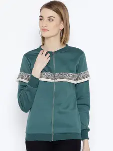 BAESD Fleece Round Neck Long Sleeve Applique Front-Open Sweatshirt