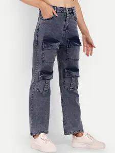 Next One Women Smart Wide Leg Light Fade Stretchable Denim Cargo Jeans