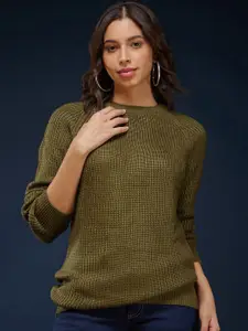 FableStreet Raglan Sleeves Longline Acrylic Wool Pullover Sweater