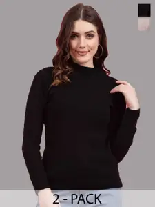 Clora Creation Pack Of 2 Ribbed High Neck Woollen Pullover