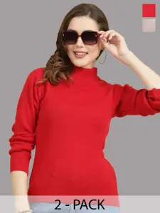 Clora Creation Pack Of 2 Mock Collar Long Sleeves Woollen Pullover Sweater