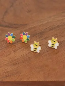 Carlton London Girls Set of 2 Gold-Plated Floral Studs Earrings