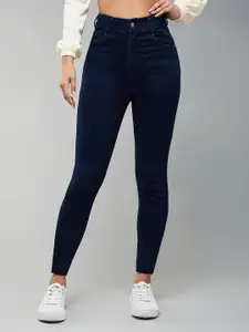 DOLCE CRUDO Women Navy Blue Cropped Skinny Fit High-Rise Stretchable Jeans