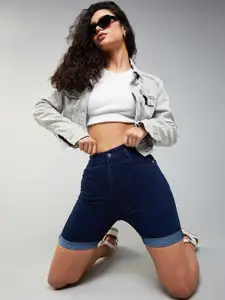 DOLCE CRUDO Women Skinny Fit High-Rise Denim Shorts