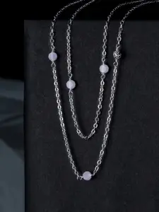 Accessorize London Women Sterling Silver Plated Longline Rose Quartz Necklace