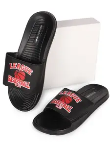Bewakoof Men Basketball League Printed Rubber Sliders With Velcro Strap