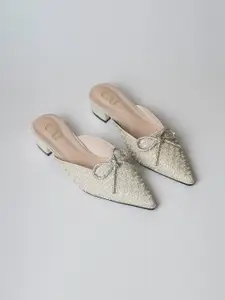 CAI Bow Embellished Block Heel Mules