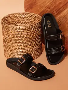 CAI Two Strap One Toe Flats With Buckle Detail