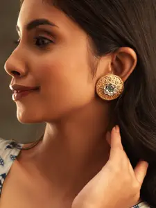 Rubans Circular Gold-Plated Studs Earrings