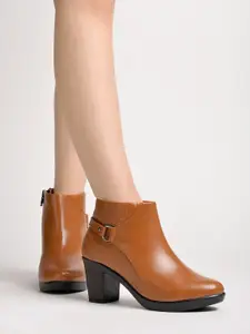 Shoetopia Women Textured Block Heeled Mid-Top Regular Boots