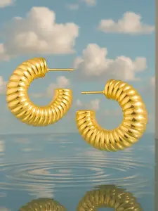 Rubans Voguish Gold Plated Contemporary Half Hoop Earrings