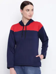 BAESD Colourblocked Hooded Long Sleeves Fleece Pullover Sweatshirt