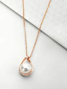 Zavya 925 Pure Sterling Silver Rose Gold-Plated Pearls-Studded Pendant with Chain