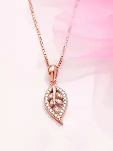 Zavya 925 Pure Sterling Silver Rose Gold-Plated CZ-Studded Pendant with Chain