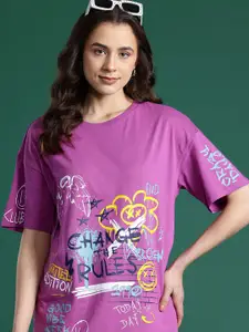 DressBerry Women Printed Pure Cotton Longline T-shirt