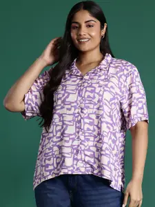 DressBerry Plus Size Cuban Collar Opaque Printed Casual Shirt