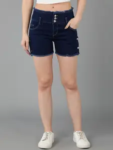 A-Okay Women Loose Fit High-Rise Frayed  Denim Shorts