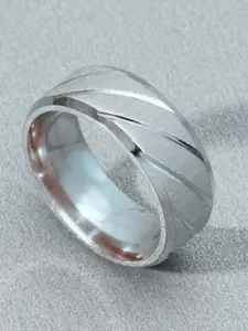 VIEN Men Set Of 2 Silver Plated Stainless Steel Adjustable Finger Ring