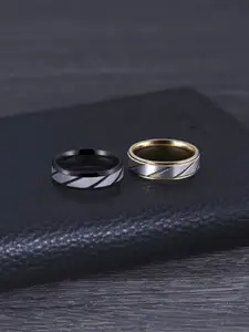 VIEN Men Set Of 2 Gold Plated Stainless Steel Finger Rings