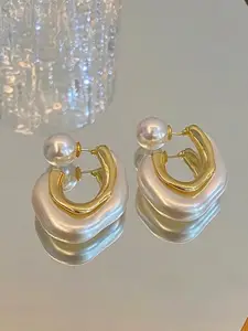KRYSTALZ Gold-Plated Pearls Circular Half Hoop Earrings