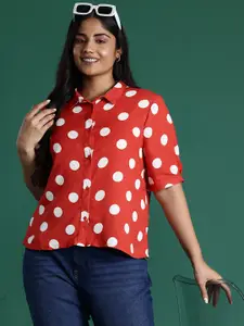 DressBerry Curve Plus Size Polka Dots Printed Opaque Casual Shirt