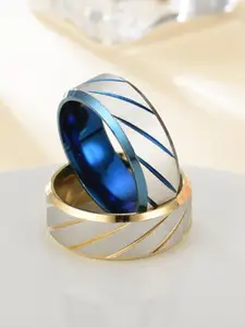 VIEN Men Set Of 2 Gold-Plated Twill Pattern  Ring