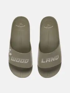 Woodland Men Brand Logo Printed Feather Feet Sliders