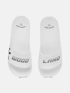 Woodland Men Brand Logo Printed Feather Feet Sliders