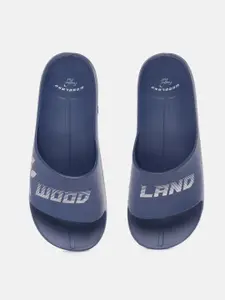 Woodland Men Brand Logo Printed Feather Feet Sliders