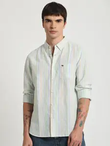 THE BEAR HOUSE Slim Fit Vertical Stripes Button-Down Collar Cotton Casual Shirt