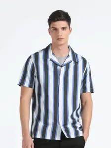 Flying Machine Vertical Stripes cuban Collar Casual Shirt