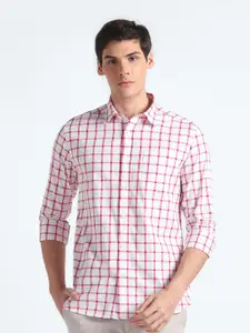 Flying Machine Slim Fit Windowpane Checks Pure Cotton Casual Shirt