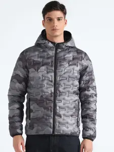 Flying Machine Camouflage Printed Long Sleeves Windcheater Hood Quilted Jacket