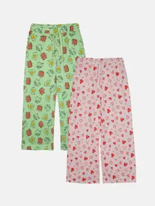KiddoPanti Girls Pack Of 2 Printed Cotton Lounge Pants