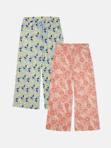 KiddoPanti Girls Pack Of 2 Printed Cotton Lounge Pants