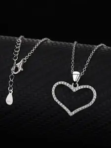 KRYSTALZ Silver-Plated Zircon Studded Heart-Charm Pendant With Chain